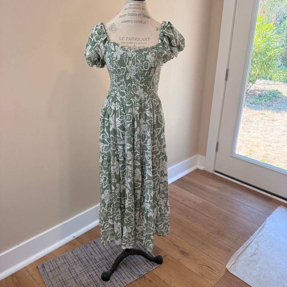 Indigo Rose Women's Green/White Tropical Flower Smocked Maxi Dress Size 1X